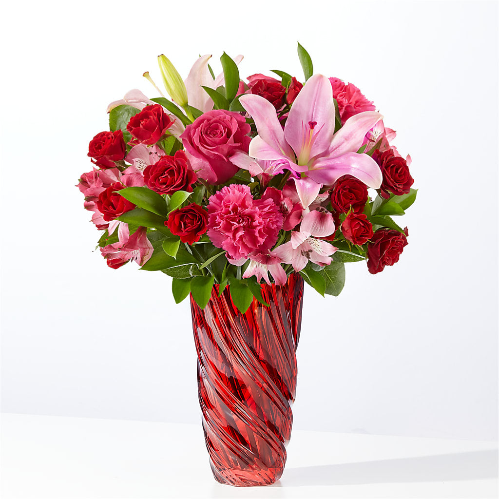 In Love Bouquet with Luxe Swirl Vase – Twigs N Blooms, Gaylord MI