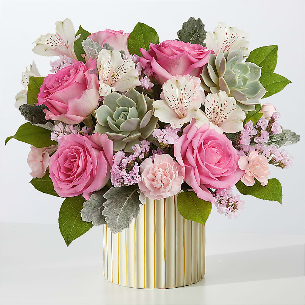 Dusty Rose Bouquet with Ivory Vase – Twigs N Blooms, Gaylord MI