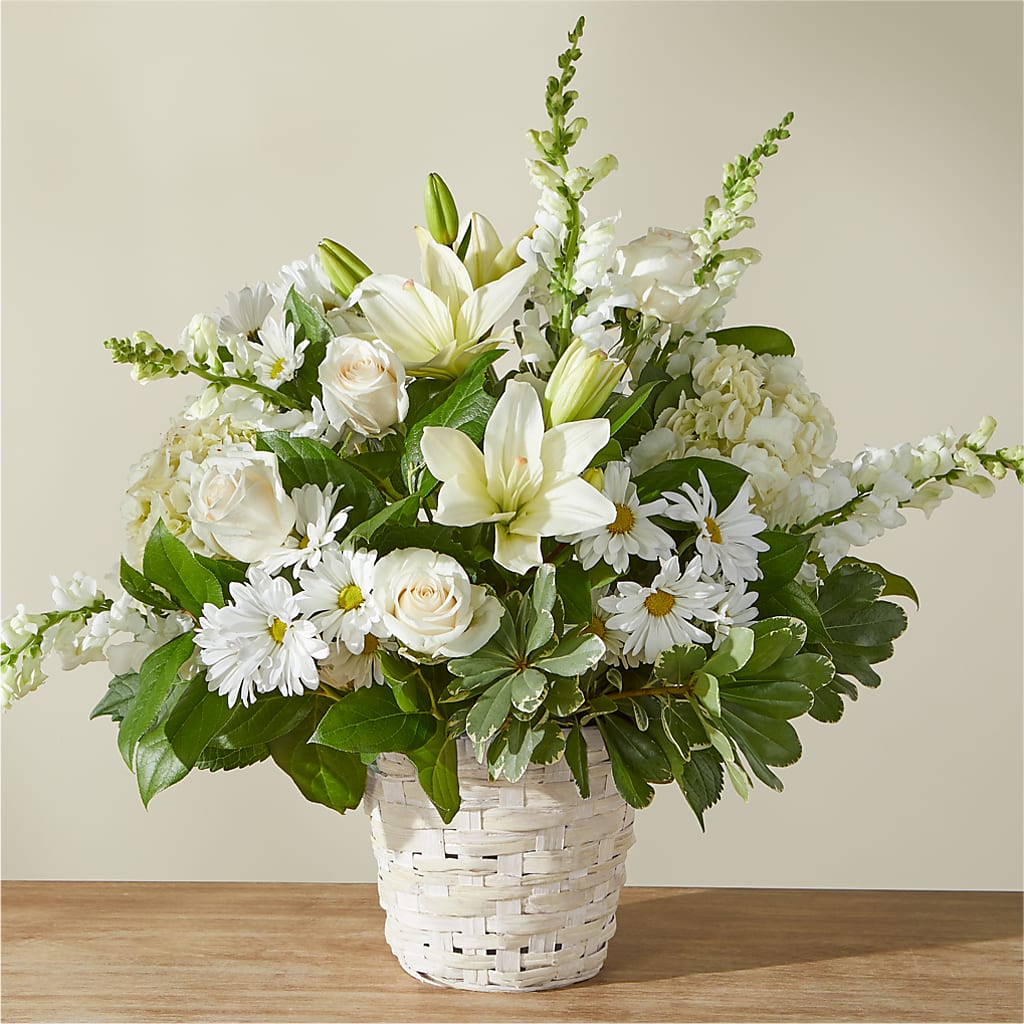 Ivory Elegance Floral Basket – Twigs N Blooms, Gaylord MI