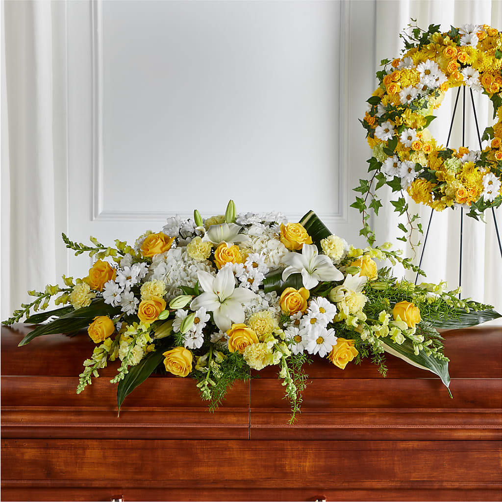 Golden Harmony Casket Spray – Twigs N Blooms, Gaylord MI