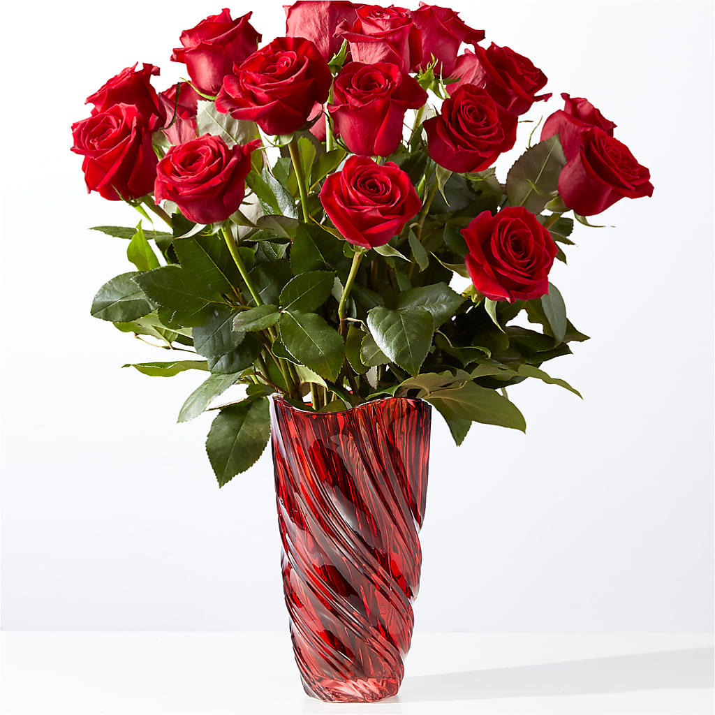 Classic Love Red Rose Bouquet with Luxe Swirl Vase – Twigs N Blooms, Gaylord MI