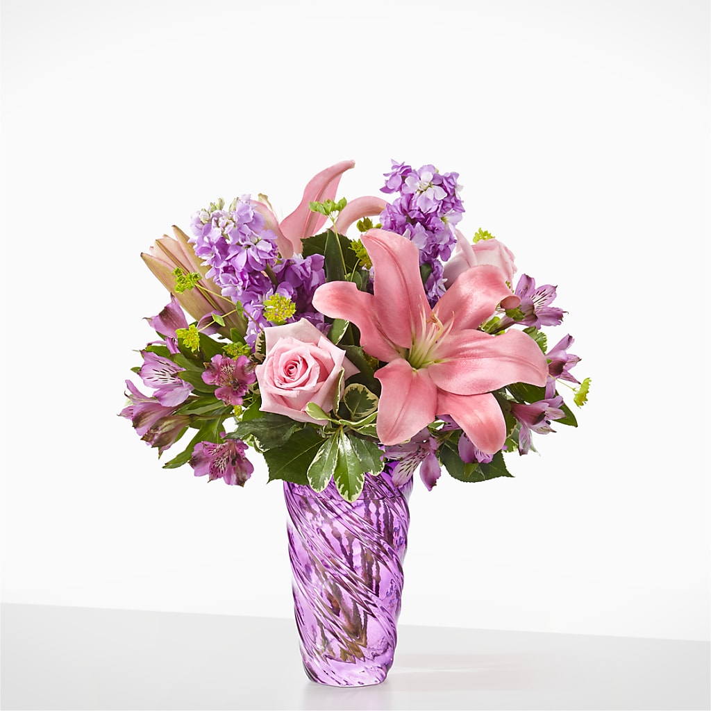 Precious Petals Bouquet with Luxe Swirl Vase – Twigs N Blooms, Gaylord MI