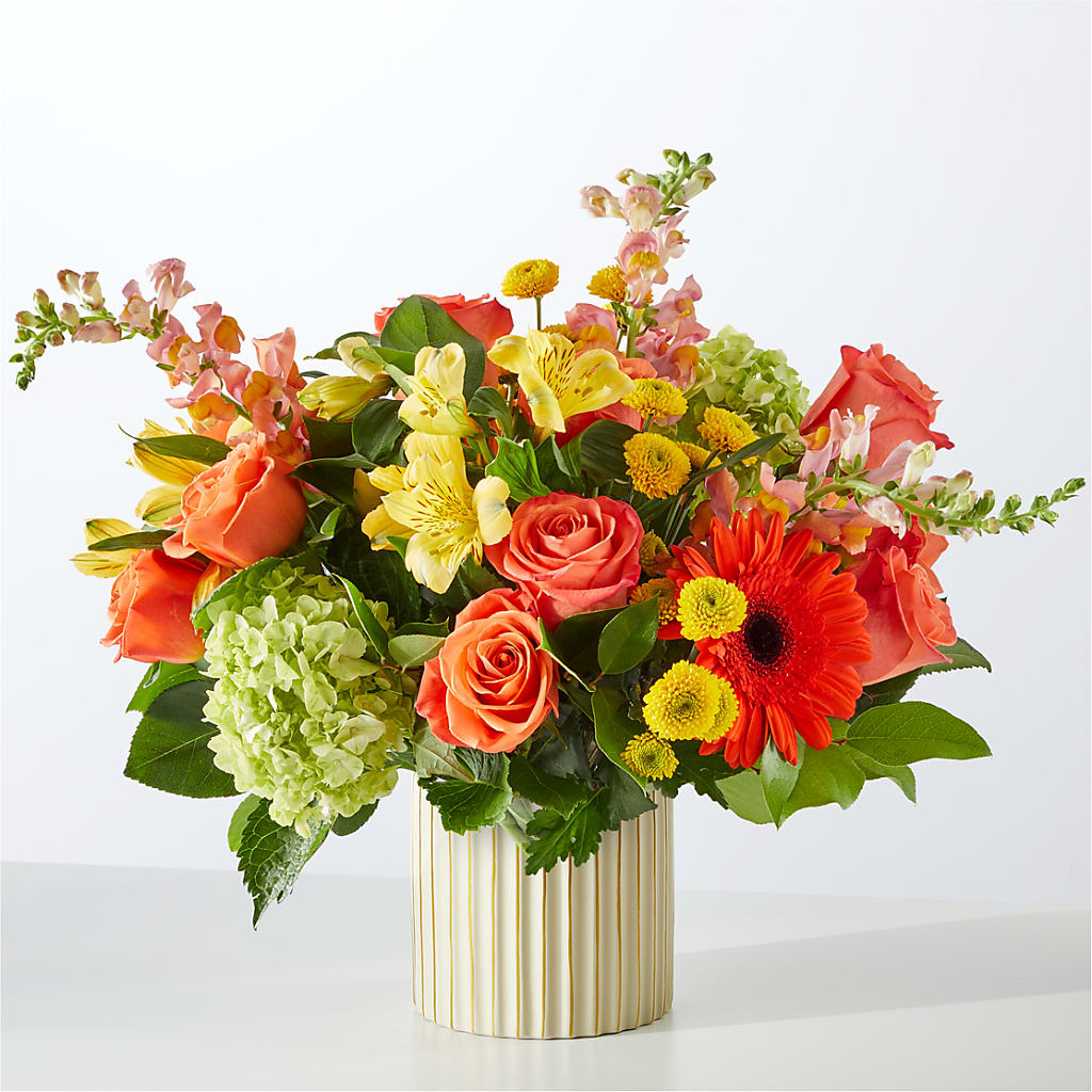 Autumn Sunshine Bouquet with Ivory Vase – Twigs N Blooms, Gaylord MI