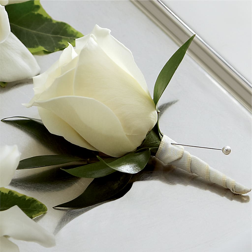 White Rose Boutonniere – Twigs N Blooms, Gaylord MI